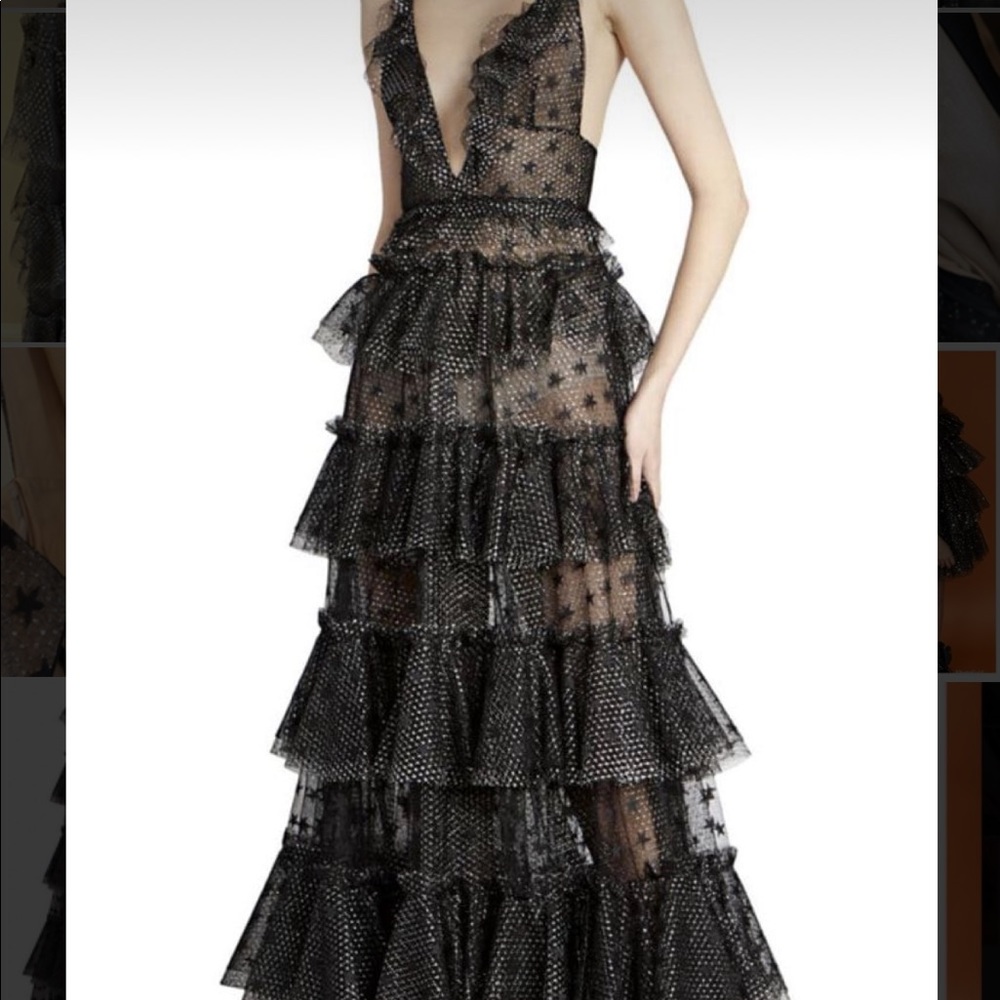 RALPH AND RUSSO Multi Tiered Sheer Star Gown